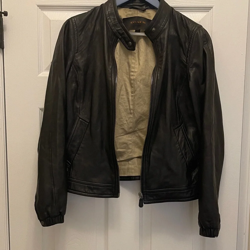 Vintage Women's Coach Black 💯 Sheep Leather Bomber Jacket. - Picture 1 of 7